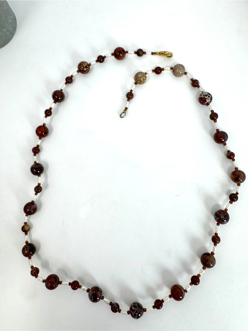 Vintage Natural Brecciated Jasper & Freshwater Pearl Beaded Strand Necklace